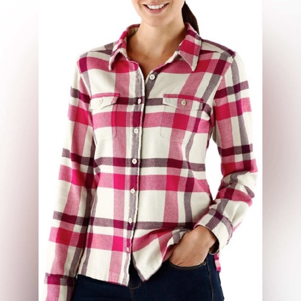 Patagonia Women’s Fjord Flannel Button Down Plaid long Sleeve Organic Cotton 6